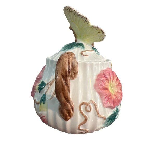 Vintage Fitz Floyd Classics Morning Glory Sugar Bowl Candy Dish Lidded Butterfly - Picture 3 of 7